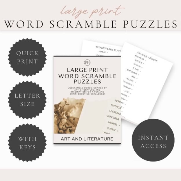 Large Print Word Scramble Puzzles Art and Literature
