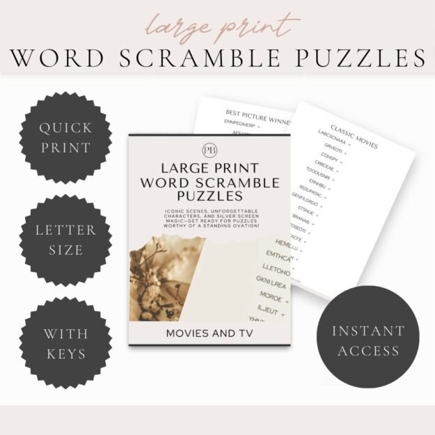 Large Print Word Scramble Puzzles Movies and TV
