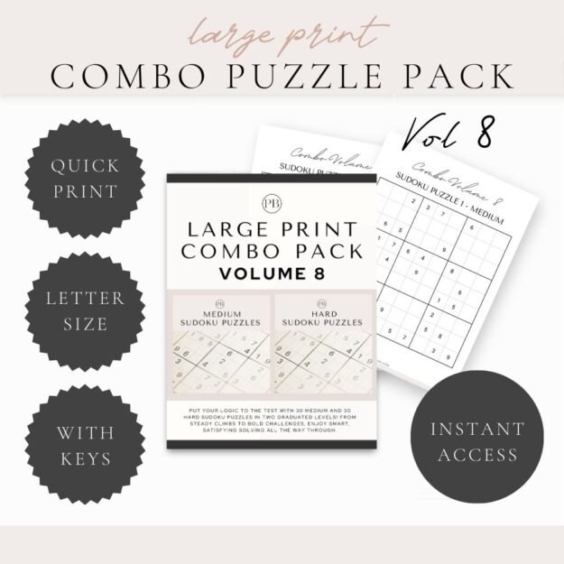 Sudoku Puzzle Game Large Print Combo Puzzles Volume 8
